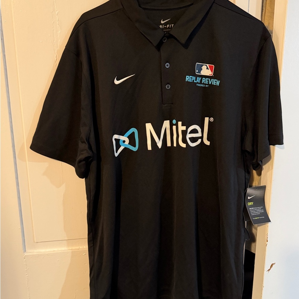 Nike Black Dri-FIT Polo with Mitel and MLB Logos